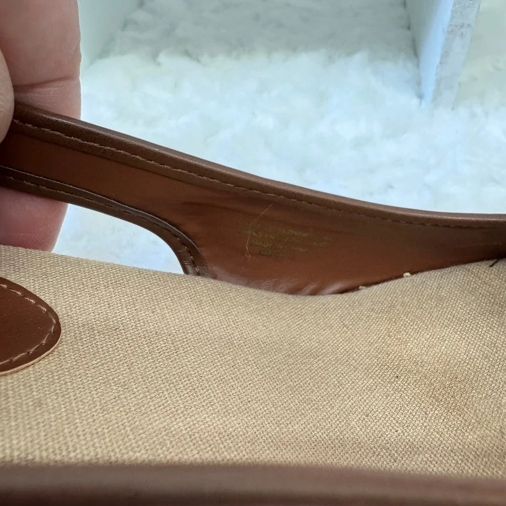 Chaps Open Toe Espadrille Wedge Heel Shoes Tan Canvas Brown Trim Casual